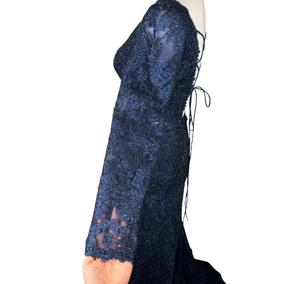 Sherri Hill Navy Embellished 2 Piece Trumpet Maxi Formal Prom Homecoming Dress - Picture 6 of 12